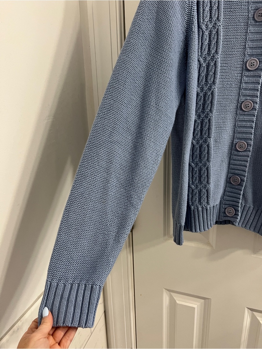 Westbound Slate Blue Cable Knit Button Down Cardigan- Large - Picture 6 of 10